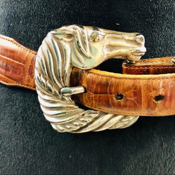 SOLD! VINTAGE Onyx by Brighton Horse Buckle Belt - Picture 3 of 8